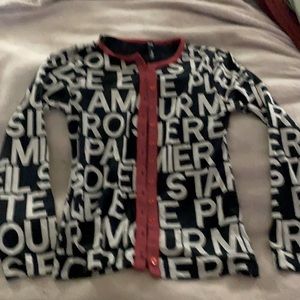 BNWOT Contemporary French-lettered cardigan.